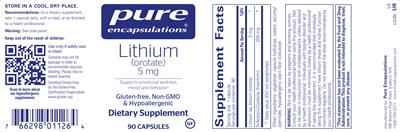Photo of the Pure Encapsulations Lithium (Orotate) 5 mg label