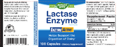 Photo of the Nature's Way Lactase Enzyme Formula label