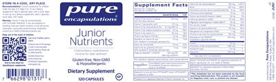 Photo of the Pure Encapsulations Junior Nutrients label