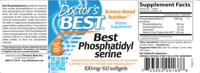 Photo of the Doctor's Best Best Phosphatidyl Serine 100 mg label