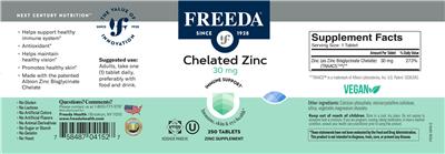 Photo of the Freeda Chelated Zinc 30 mg label