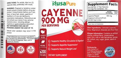 Photo of the NusaPure Cayenne 900 mg label