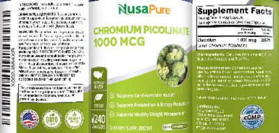 Photo of the NusaPure Chromium Picolinate 1000 mcg label