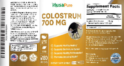 Photo of the NusaPure Colostrum 700 mg label