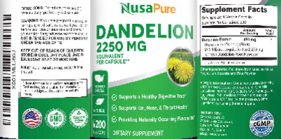 Photo of the NusaPure Dandelion 2250 mg label