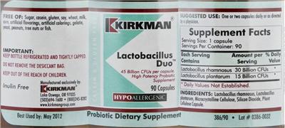 Photo of the Kirkman Lactobacillus Duo label