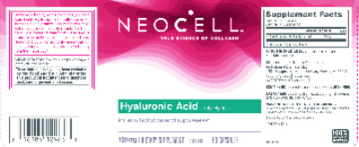 Photo of the NeoCell Hyaluronic Acid 120 mg label