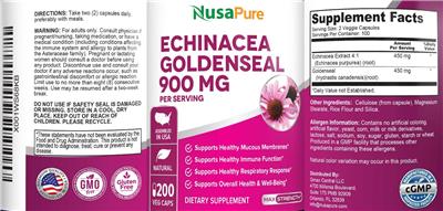 Photo of the NusaPure Echinacea Goldenseal 900 mg label