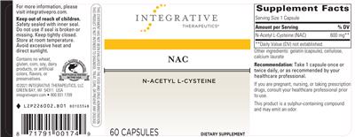 Photo of the Integrative Therapeutics NAC label