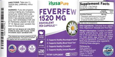 Photo of the NusaPure Feverfew label