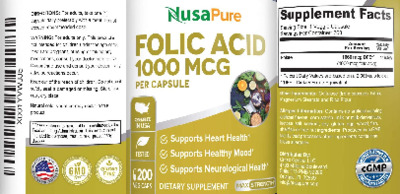 Photo of the NusaPure Folic Acid 1000 mcg label