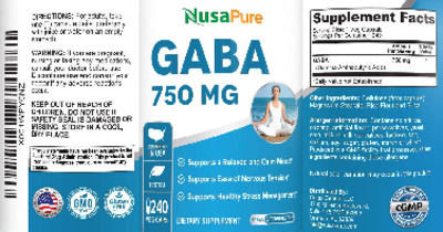 Photo of the NusaPure GABA 750 mg label
