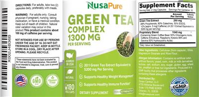 Photo of the NusaPure Green Tea Complex 1300 mg label
