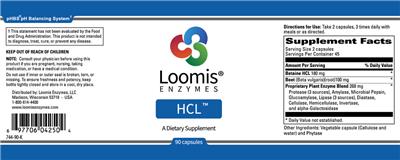 Photo of the Loomis Enzymes HCl label