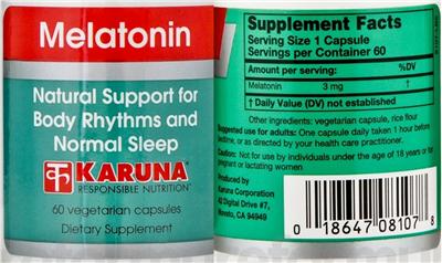 Photo of the Karuna Melatonin label