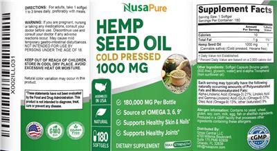 Photo of the NusaPure Hemp Seed Oil 1000 mg label