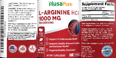Photo of the NusaPure L-Arginine HCL 1000 mg label