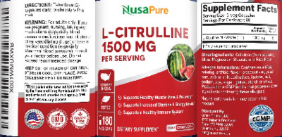 Photo of the NusaPure L-Citrulline 1500 mg label