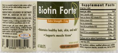 Photo of the Enzymatic Therapy Biotin Forte Extra Strength-5 mg label