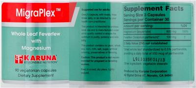 Photo of the Karuna MigraPlex label