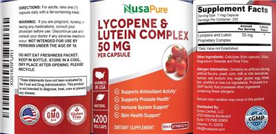 Photo of the NusaPure Lycopene & Lutein Complex 50 mg label