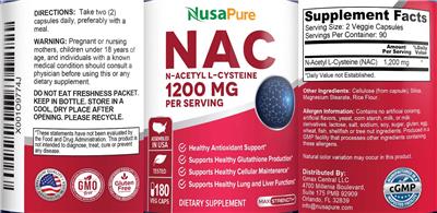 Photo of the NusaPure NAC 1200 mg label