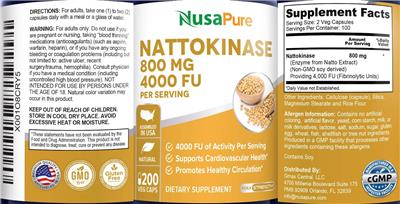 Photo of the NusaPure Nattokinase 800 mg 4000 FU label