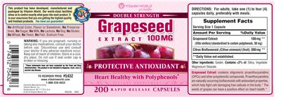 Photo of the Vitamin World Double Strength Grapeseed Extract 100 mg label