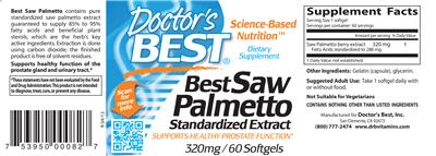 Photo of the Doctor's Best Best Saw Palmetto Standardized Extract 320 mg label