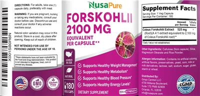 Photo of the NusaPure Forskohlii 2100 mg label