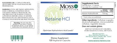 Photo of the Moss Nutrition Betaine HCl label