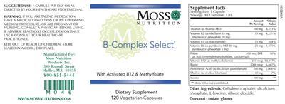 Photo of the Moss Nutrition B-Complex Select label