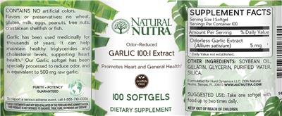 Photo of the Natural Nutra Garlic 100:1 Extract label
