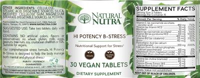 Photo of the Natural Nutra Hi Potency B-Stress label
