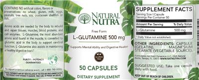 Photo of the Natural Nutra L-Glutamine 500 mg label