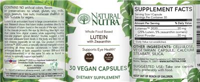 Photo of the Natural Nutra Lutein with Zeaxanthin label