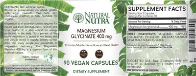 Photo of the Natural Nutra Magnesium Glycinate 400 mg label