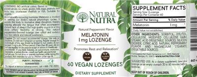 Photo of the Natural Nutra Melatonin 1 mg Lozenge Natural Peppermint Flavor label