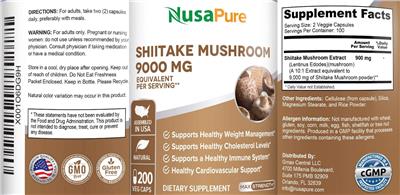 Photo of the NusaPure Shiitake Mushroom 9000 mg label