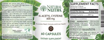 Photo of the Natural Nutra N-Acetyl Cysteine 600 mg label