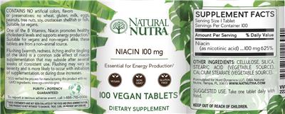 Photo of the Natural Nutra Niacin 100 mg label