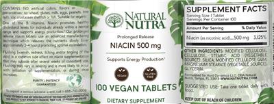Photo of the Natural Nutra Niacin 500 mg label
