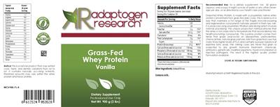 Photo of the Adaptogen Research Grass-Fed Whey Protein Vanilla label