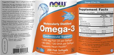 Photo of the NOW Molecularly Distilled Omega-3 label