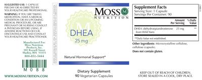 Photo of the Moss Nutrition DHEA 25 mg label