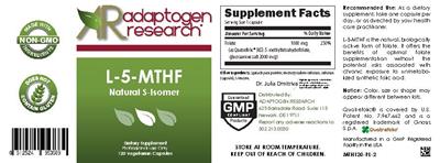 Photo of the Adaptogen Research L-5-MTHF label