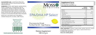 Photo of the Moss Nutrition EPA/DHA HP Select label