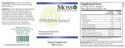 Photo of the Moss Nutrition EPA/DHA Select label