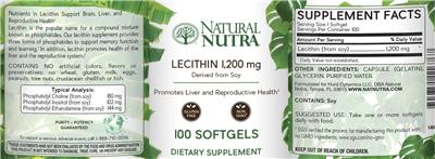 Photo of the Natural Nutra Lecithin 1,200 mg label
