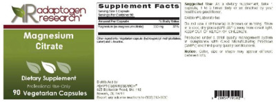 Photo of the Adaptogen Research Magnesium Citrate label